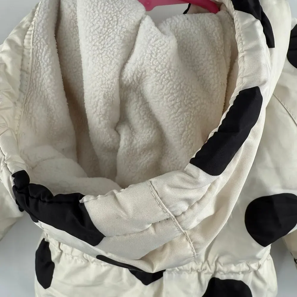 CARTER'S Coat Size 2T Toddler Girl Big Polka Dot Puff Fleece Black Cream Winter
